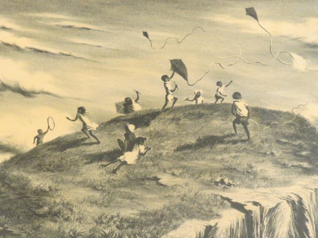 Appraisal: Lawrence Beall Smith lithograph Windy Hill black children flying kites