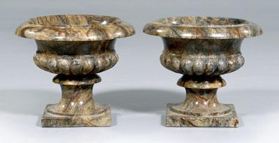 Appraisal: Pair carved stone garden urns flared rims and lobed bodies