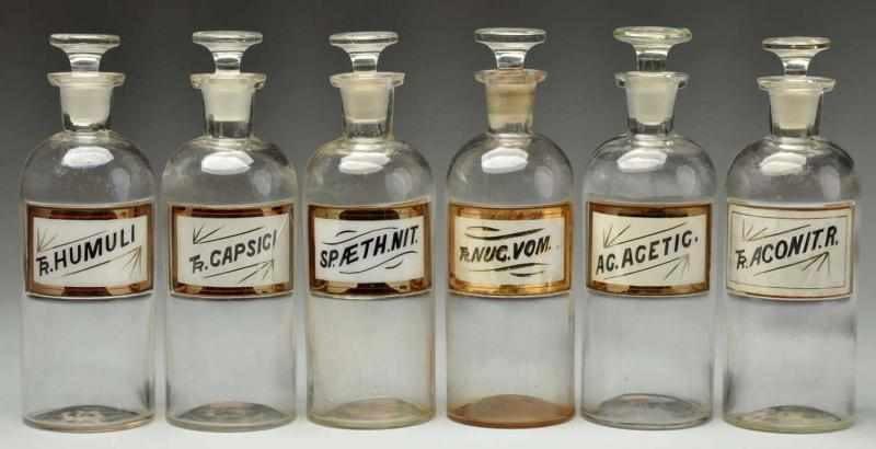 Appraisal: Lot of Apothecary Pharmacy Bottles Description With reverse painted glass