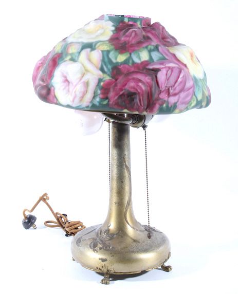 Appraisal: Pairpoint Puffy Reverse Painted Floral Lamp Included in this lot