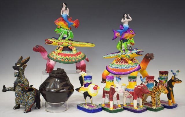 Appraisal: lot of Mexican Folk Art painted pottery figural items comprising