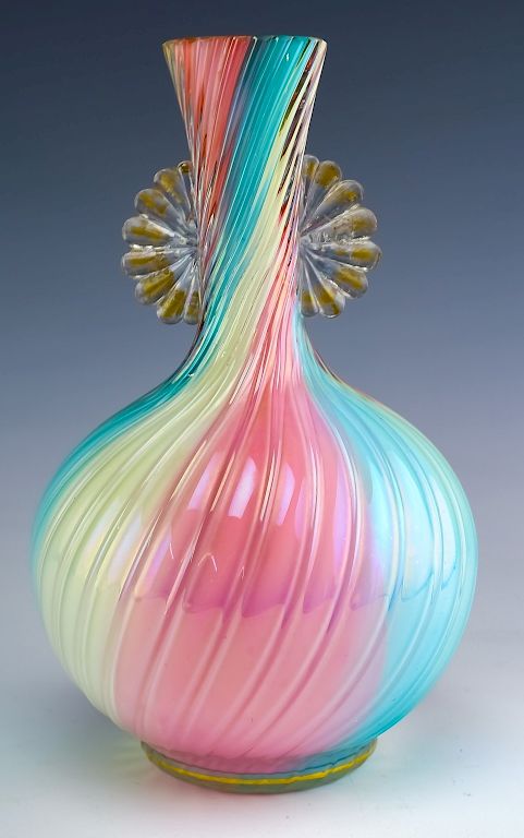 Appraisal: VTG Venetian Murano Italian Art Glass Rainbow Vase Vintage Italian