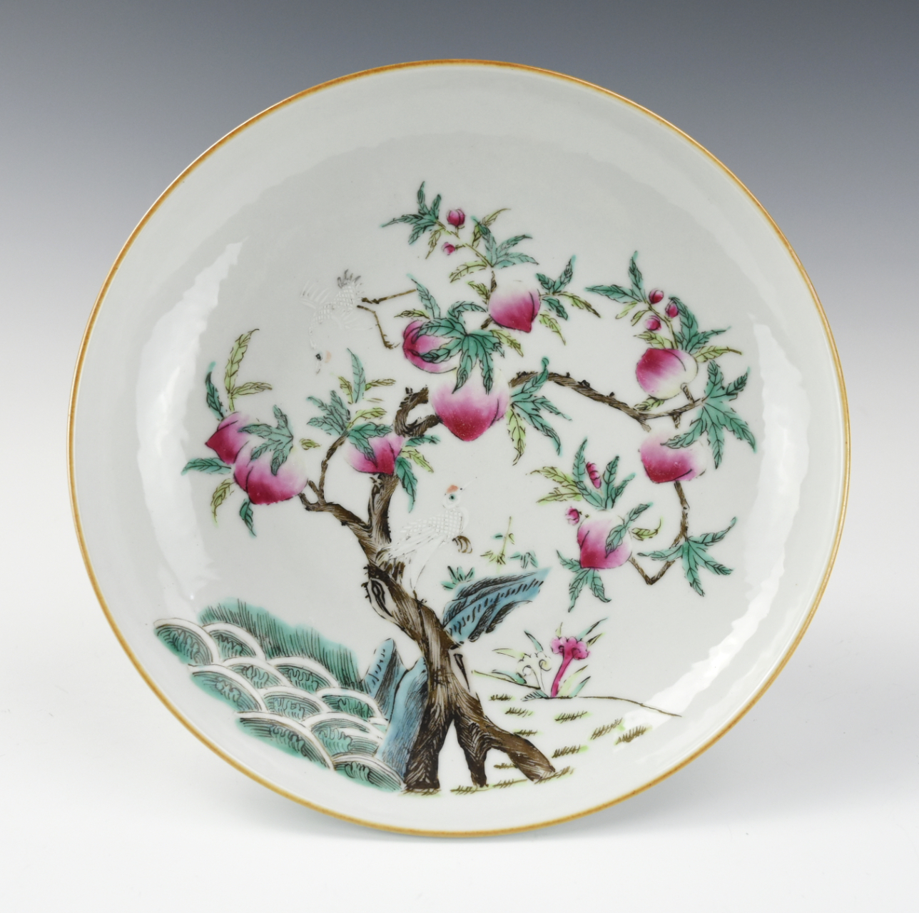 Appraisal: CHINESE FAMILLE ROSE PEACH PLATE W DAOGUANG MARK painted with