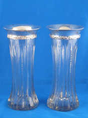 Appraisal: A pair of silver mounted rib cut glass Tiffany vases