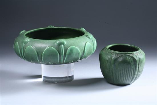 Appraisal: HAMPSHIRE POTTERY MATTE GREEN GLAZED BULB DISH Circa impressed Hampshire