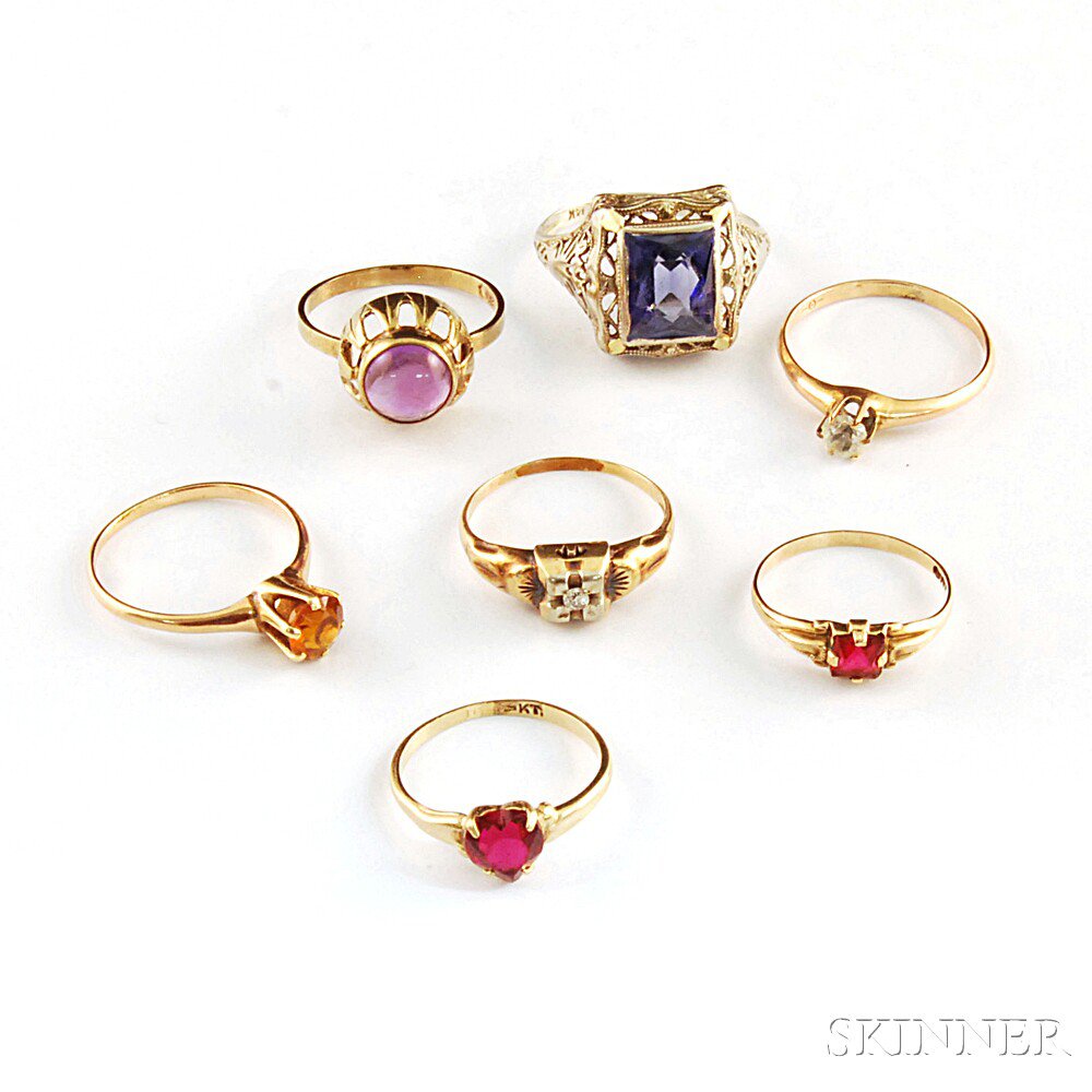 Appraisal: Seven Gold and Gemstone Rings kt kt and kt gold