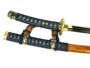 Appraisal: A contemporary katana blade length cm gilt metal tsuba and