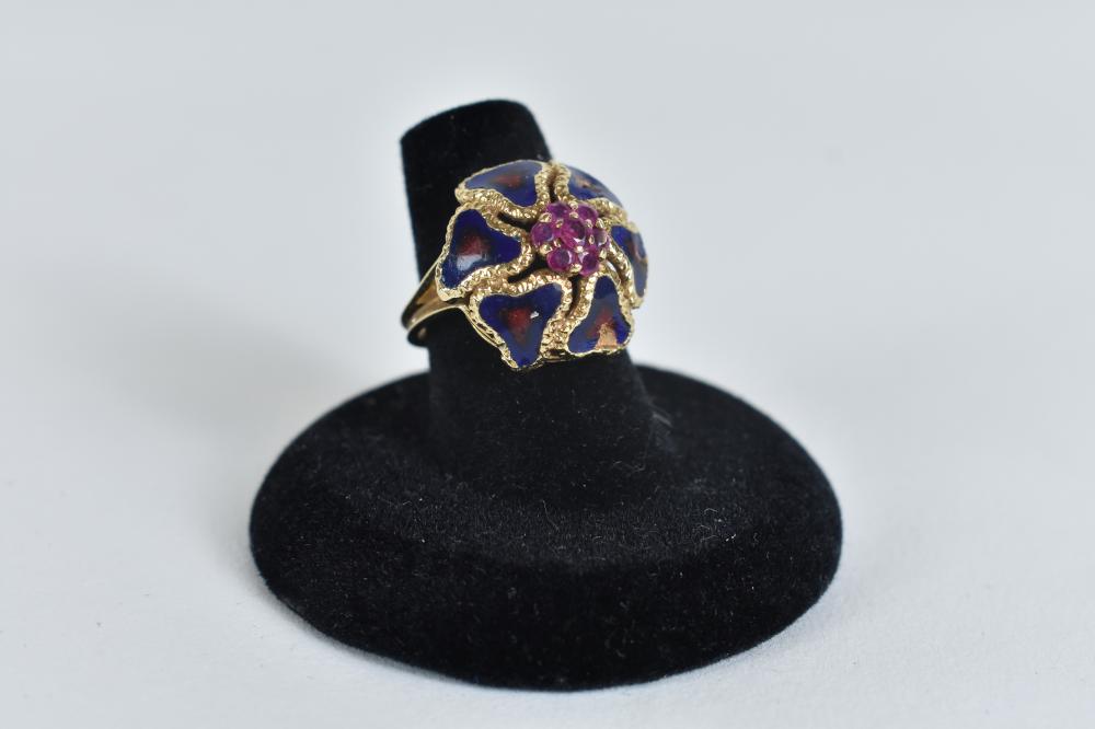 Appraisal: LADIES K YELLOW GOLD ENAMEL AND RUBY RINGMarked Total weight