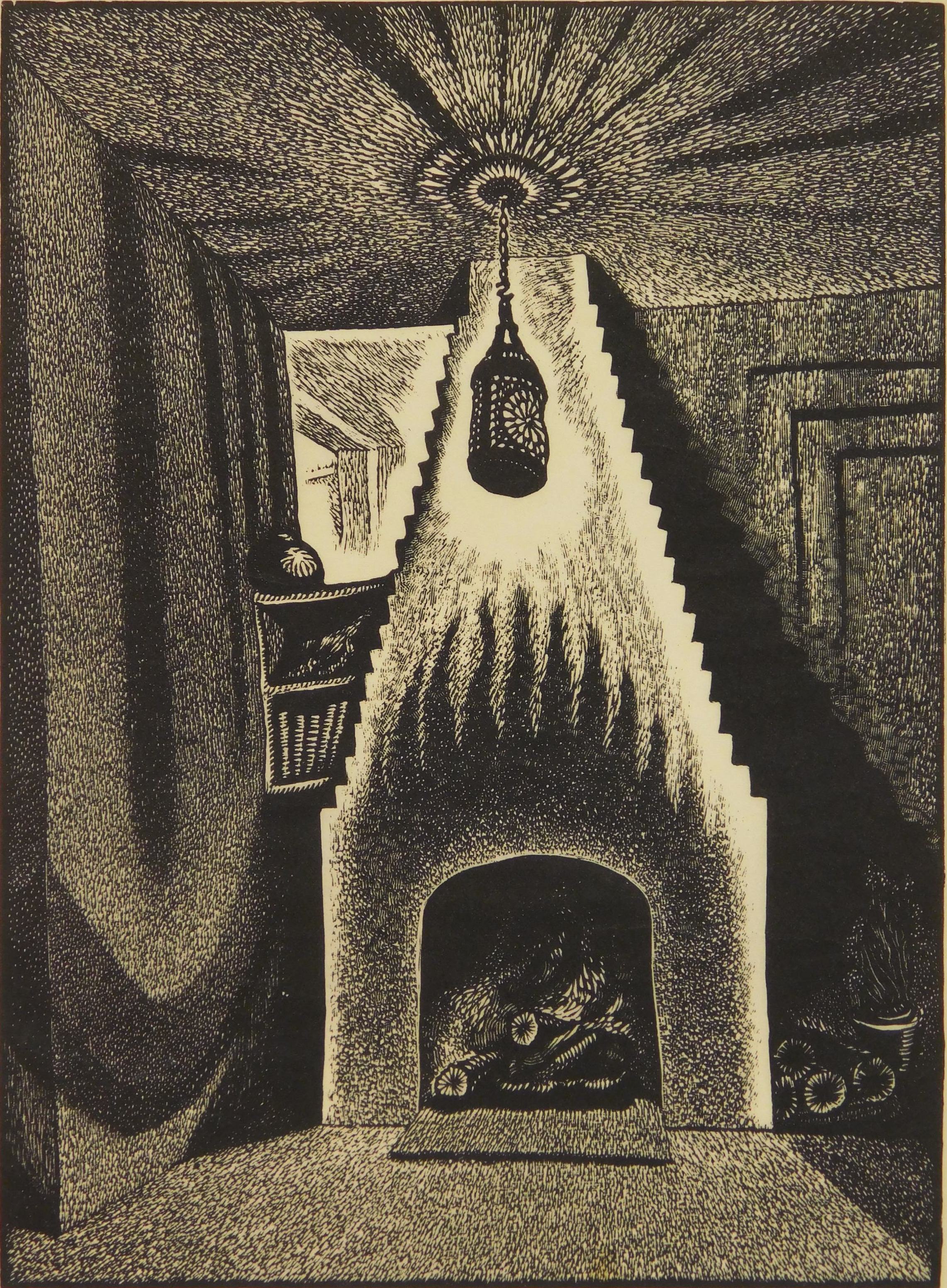 Appraisal: Wanda Gag - ''Lanterns and Fireplace'' Winnan - wood engraving