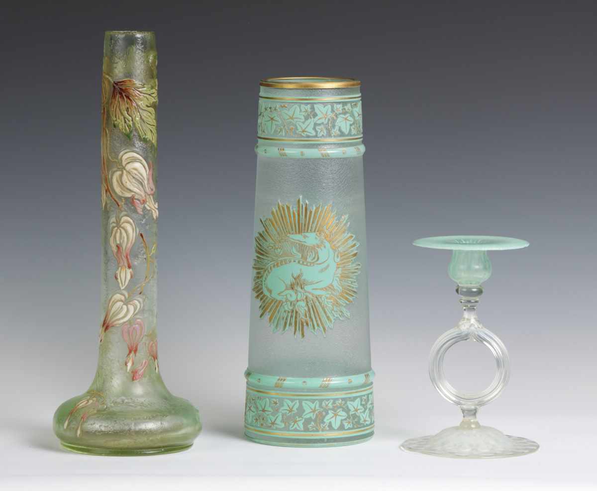 Appraisal: Tiffany Pastel CandlestickSgn LCT Favrille Condition Excellent Dimensions Ht ''E