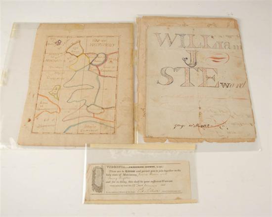 Appraisal: Early Ephemera including handdrawn Map of Matrimony Frederick Co Virginia