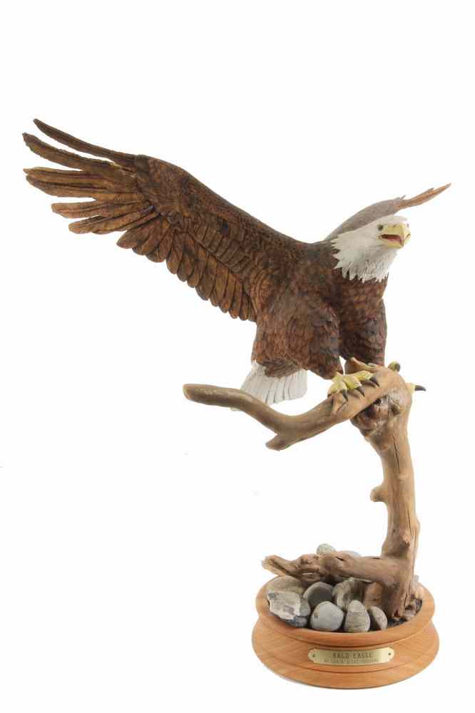 Appraisal: WILDLIFE SCULPTURE - Carved and Painted Wood Sculpture 'Bald Eagle'