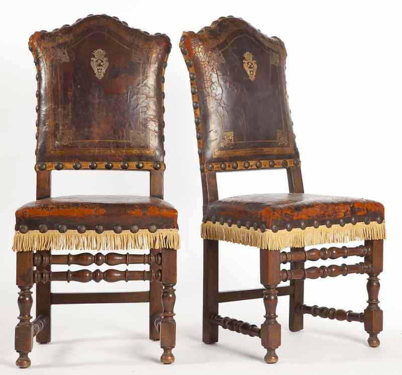 Appraisal: Pair of Spanish Baroque Style Side Chairs th century walnut