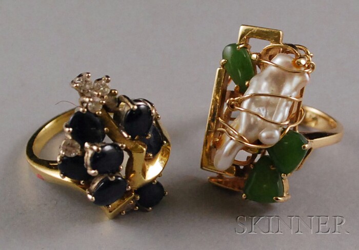 Appraisal: Two Gold Gem-set Rings an kt gold blue gemstone and