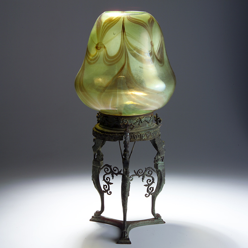 Appraisal: TIFFANY STUDIOS Early Favrile glass globe of pinched swelling form