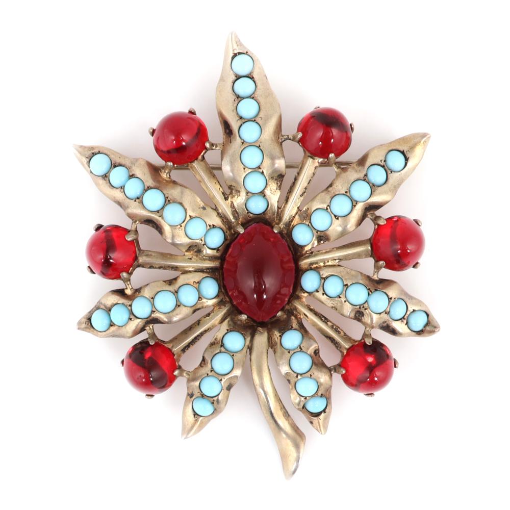 Appraisal: EISENBERG ORIGINAL STERLING VERMEIL POINSETTIA BROOCH WITH RUBY RED JELLY