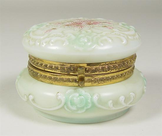 Appraisal: Wavecrest Hinged Dresser Box Swirl mold with aqua shading on