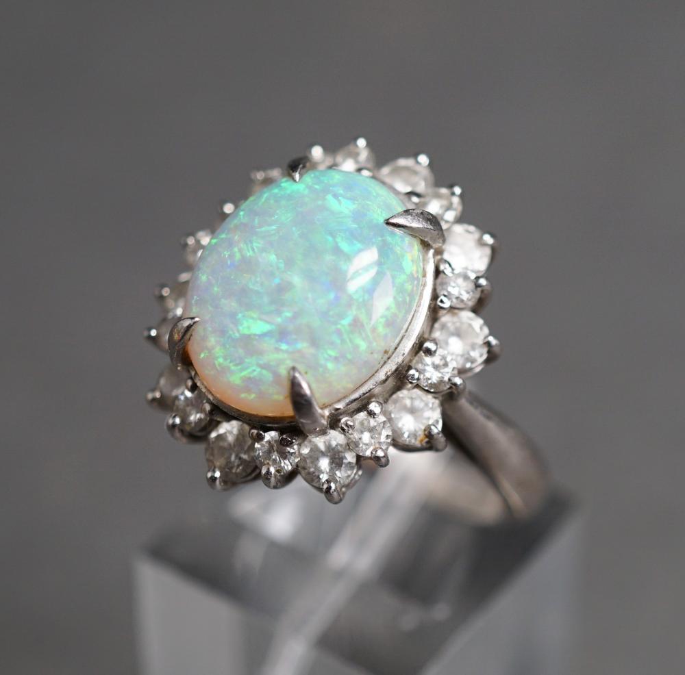 Appraisal: Platinum Opal and Diamond Ring Opal weighing approx carats and