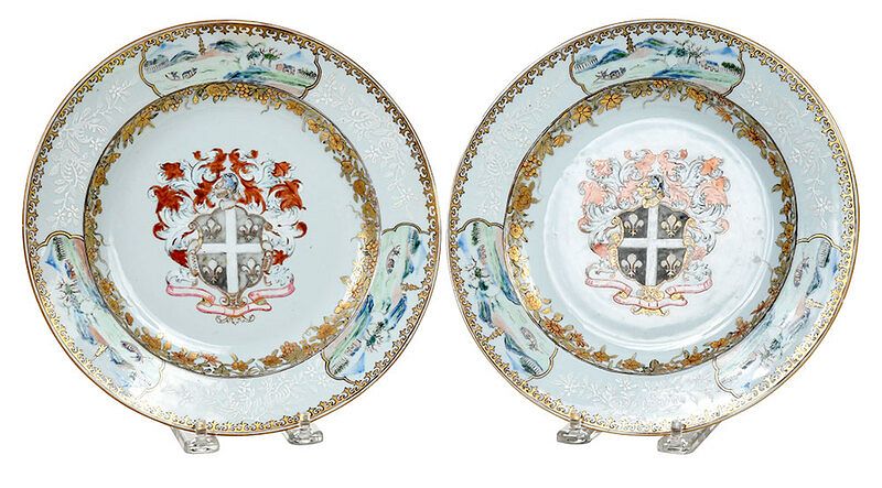 Appraisal: Pair Chinese Export Porcelain Armorial Plates th century each finely