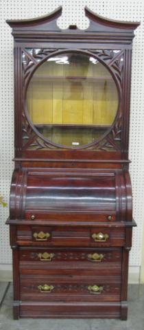 Appraisal: Antique Mahogany Cylinder Roll Bookcase Secretary with broken arch top