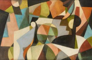 Appraisal: GUSTAVE BUCHET SWISS - Cubist Composition oil on cardboard attached