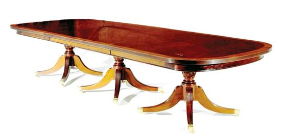 Appraisal: Regency style inlaid mahogany banquet table rectangular top with D-ends