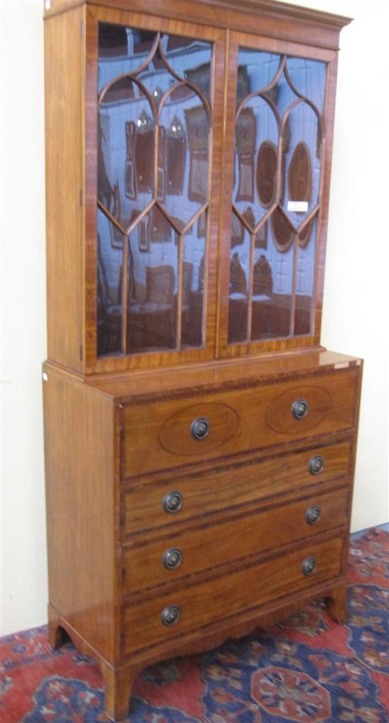 Appraisal: GEORGE III STYLE INLAID MAHOGANY SECRETARY BOOKCASE Baker Furniture Company