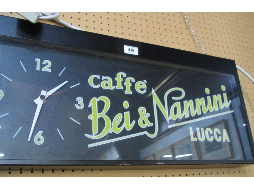 Appraisal: Electrical cafe sign with battery operated clock - 'Bei Nannini'