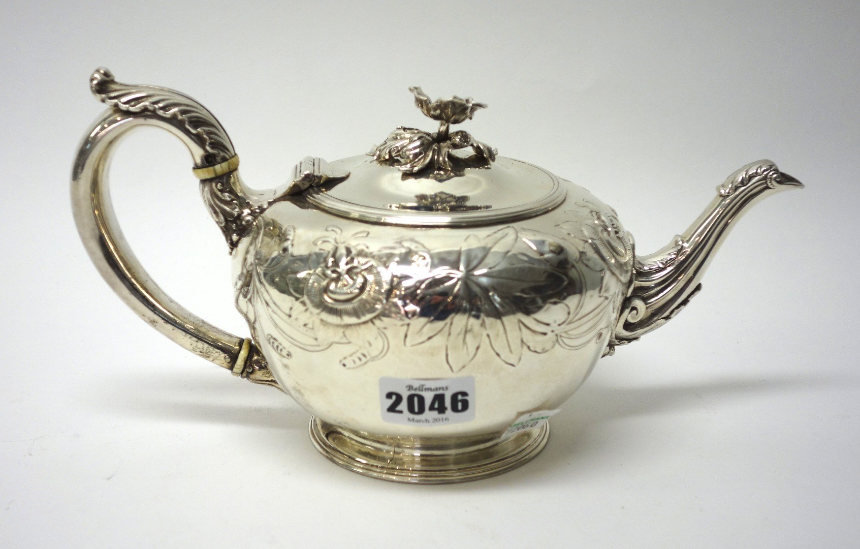 Appraisal: A William IV silver teapot of squat circular form later