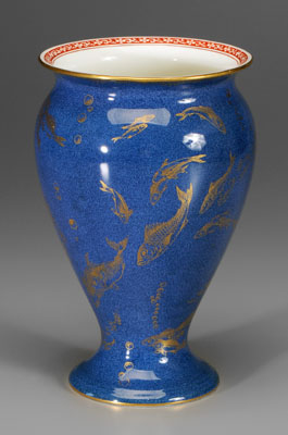 Appraisal: Wedgwood lustre vase mottled blue exterior with fish designs marked