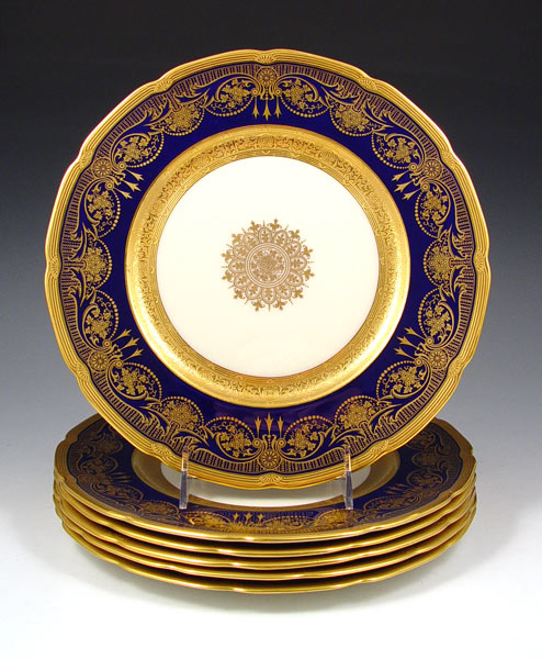 Appraisal: LENOX GOLD AND COBALT DECORATED SERVICE PLATES Green mark ''