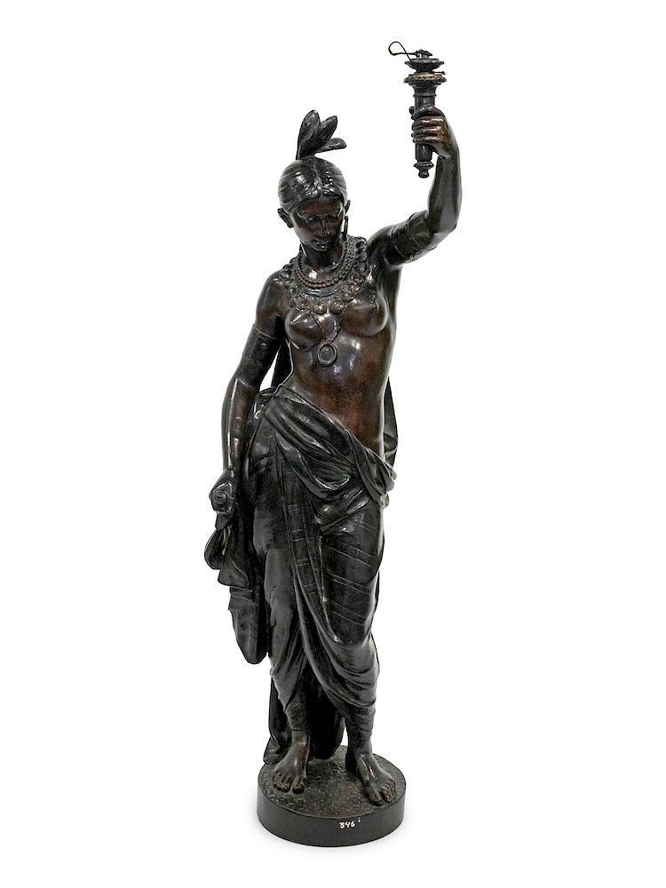 Appraisal: Bronze figure of a woman A French Cast-Iron Figural Torchere