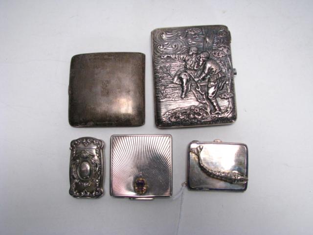 Appraisal: Five silver items including sterling photo locket with fish unmarked