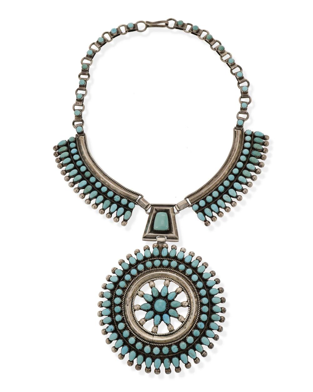 Appraisal: A Kirk Mary Eriacho silver and turquoise necklace Fourth-Quarter th