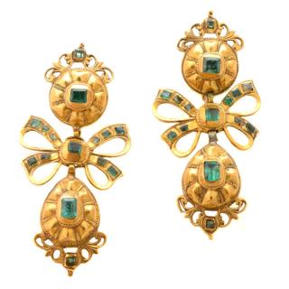 Appraisal: Pair of Georgian Spanish Emerald Yellow Gold Pendeloque Earrings Each