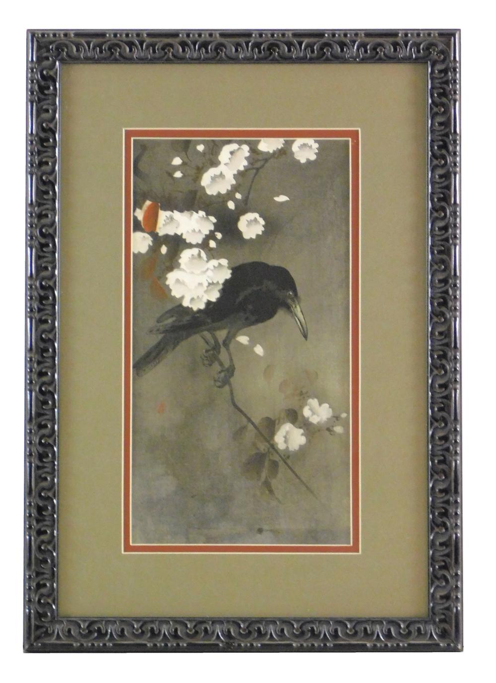 Appraisal: ASIAN OHARA KOSON JAPANESE - CROW ON CHERRY BLOSSOM CIRCA