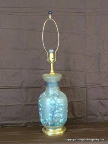 Appraisal: Hand Painted Asian Inspired Glass Table Lamp - Needs a