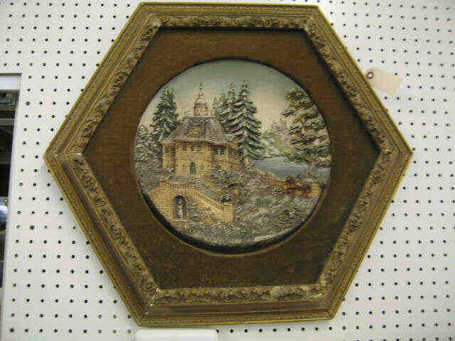 Appraisal: Terra Cotta Charger castle scene deep bas-relief circa in hexagon