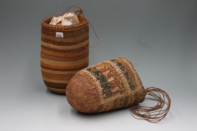 Appraisal: Two Dili bags one woven in stripes of dyed pandanas