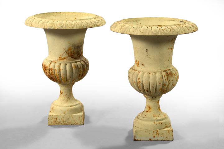 Appraisal: Pair of Neoclassical-Style Polychromed Cast-Iron Garden Urns of campana form