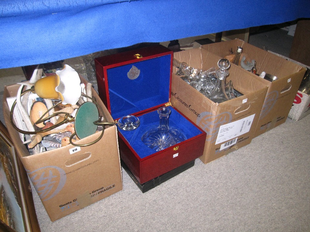 Appraisal: Lot comprising three boxes of assorted glassware bric-a-brac and a