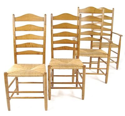 Appraisal: A set of six Arts and Crafts ash ladderback chairs