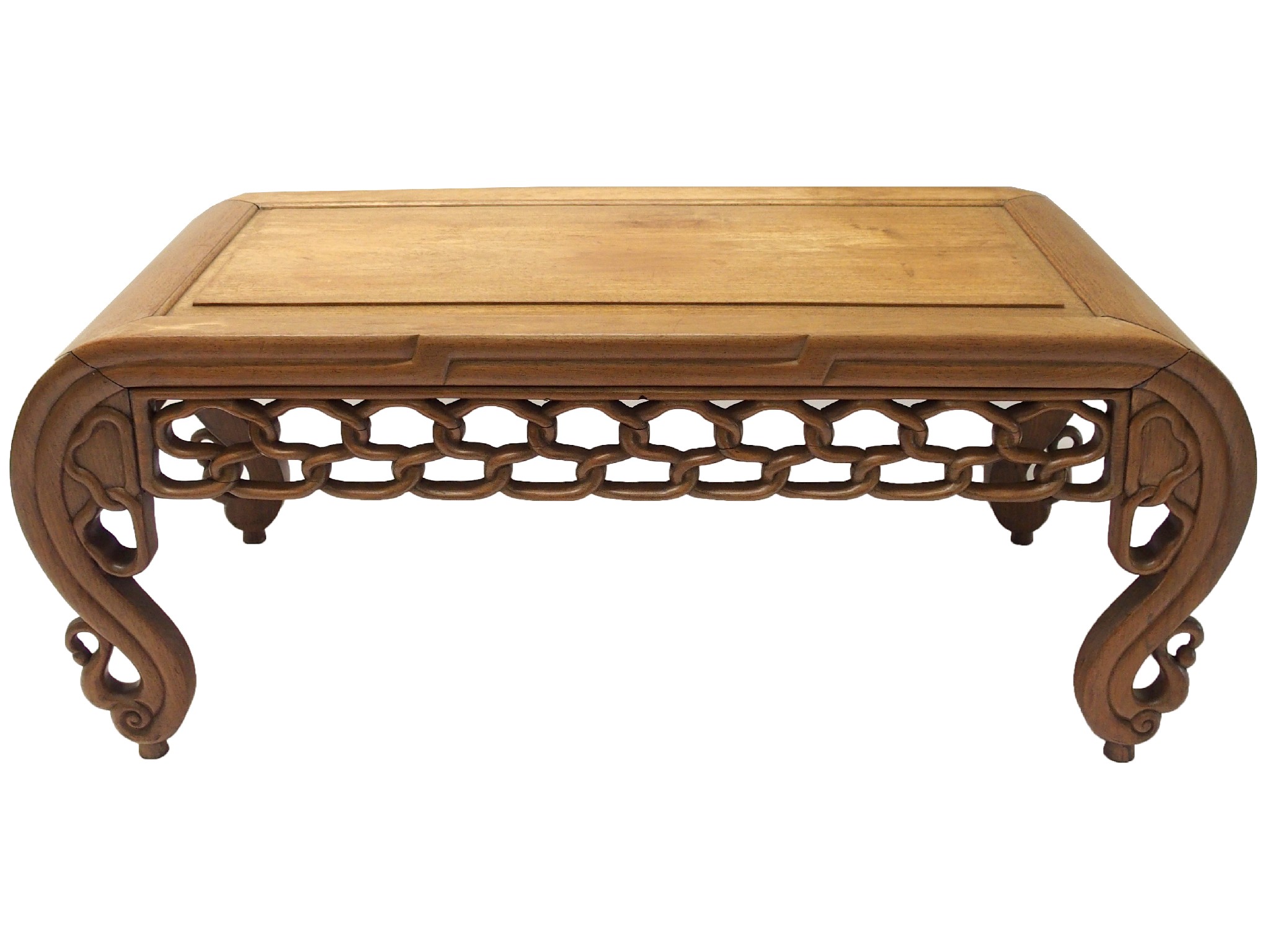 Appraisal: A Chinese hardwood low rectangular tablewith pierced interlaced frieze on