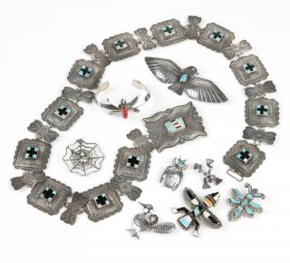 Appraisal: A group of silver Native American items A group of