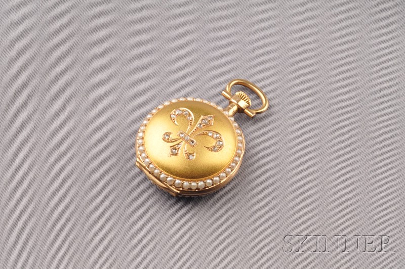 Appraisal: Antique kt Gold and Diamond Seed Pearl Pendant Watch France