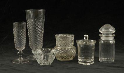 Appraisal: Six Glass Articles Including two molded glass spiral-ribbed footed vases