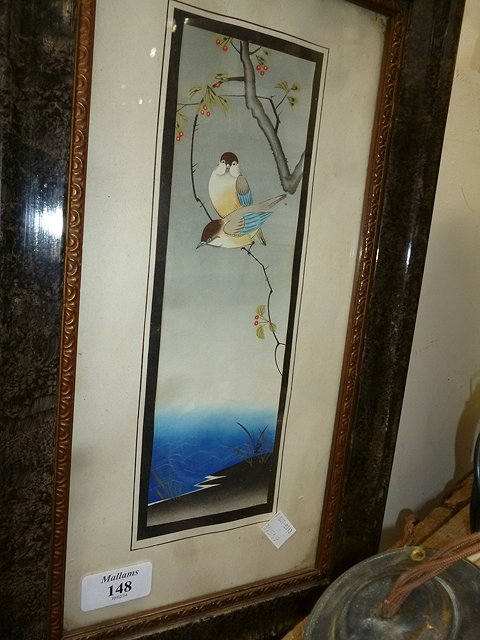 Appraisal: A PAIR OF ORIENTAL WATERCOLOURS OF FINCHES each approximately cm