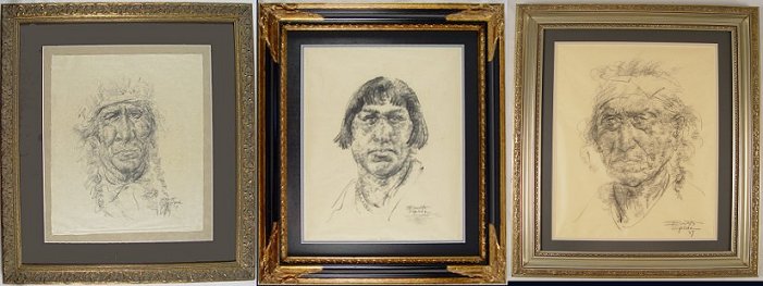 Appraisal: ZEPEDA Ernesto American - Portrait Drawings '' x '' sight