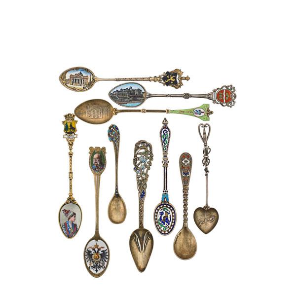 Appraisal: SOUVENIR SPOONS Seventy-two total forty-seven are silver most with enameling