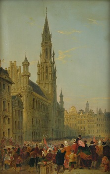 Appraisal: J Bronkhorst Continental School th Century Grand Place Brussels Oil